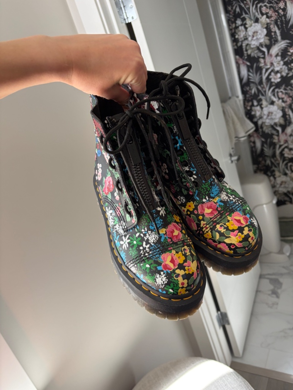 Dr. Martens Women's Sinclair Floral Mash Up Leather Platform Boots - Picture 2 of 5